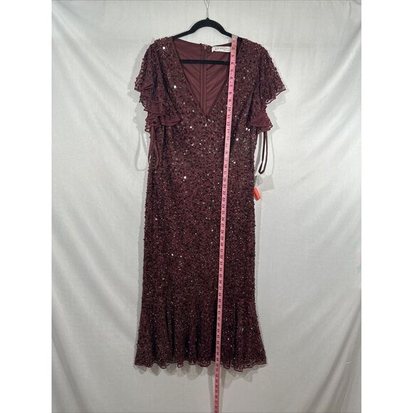 NWT Mac‎ Duggal [ 12 ] 10801 Sequined V-Neck Flutter Cap Sleeve Dress Garnet - Picture 6 of 13